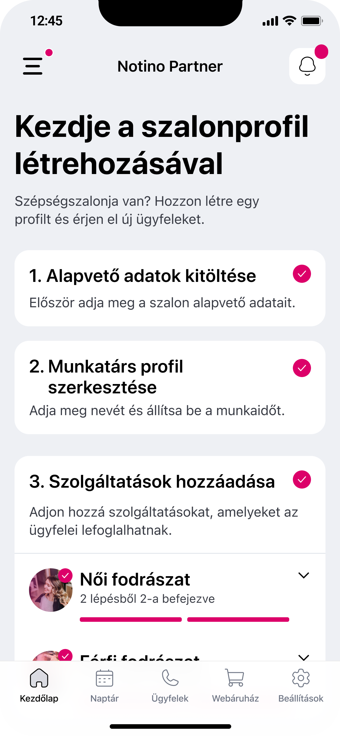 A Notino Partner alkalmazás az okostelefon kijelzőjén