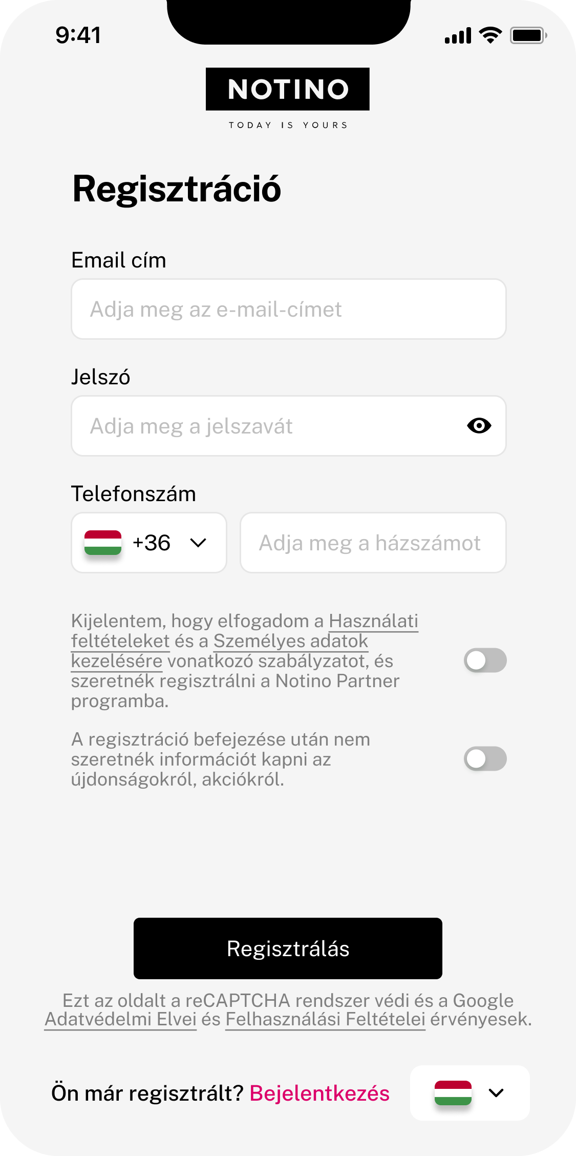 A Notino Partner alkalmazás az okostelefon kijelzőjén