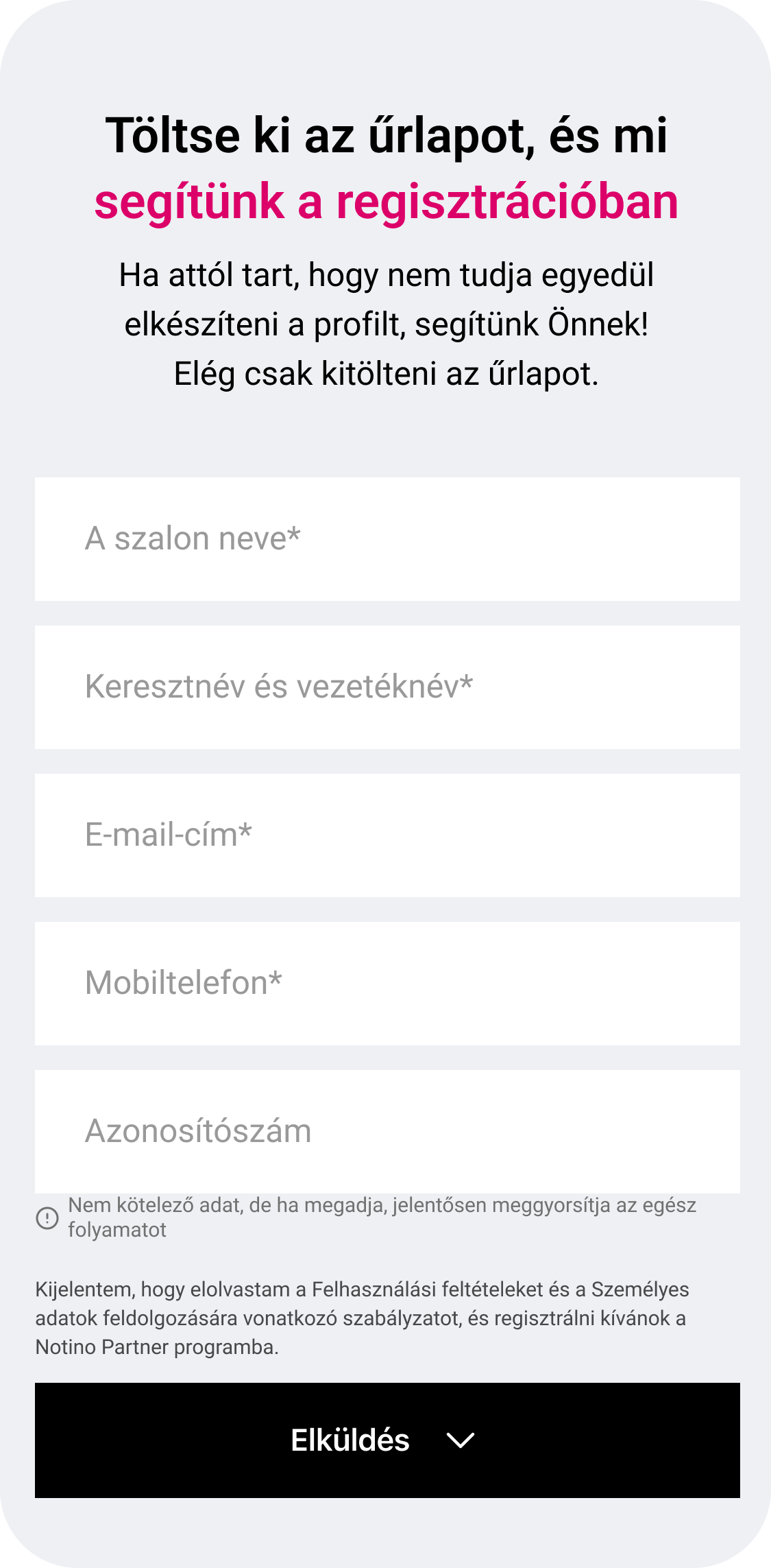 A Notino Partner alkalmazás az okostelefon kijelzőjén