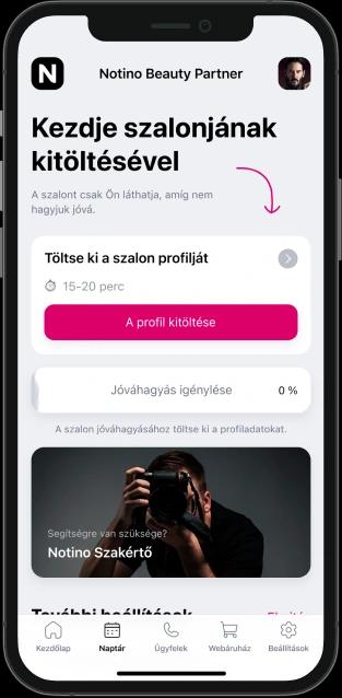 A Notino Partner alkalmazás az okostelefon kijelzőjén