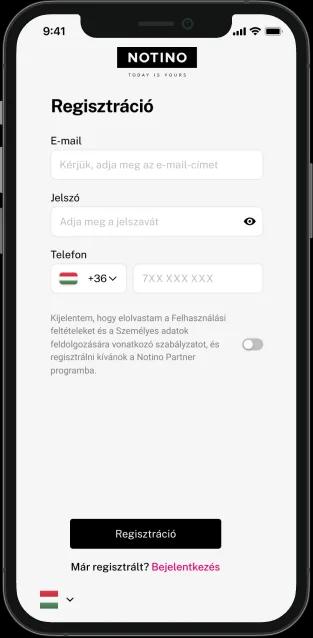 A Notino Partner alkalmazás az okostelefon kijelzőjén
